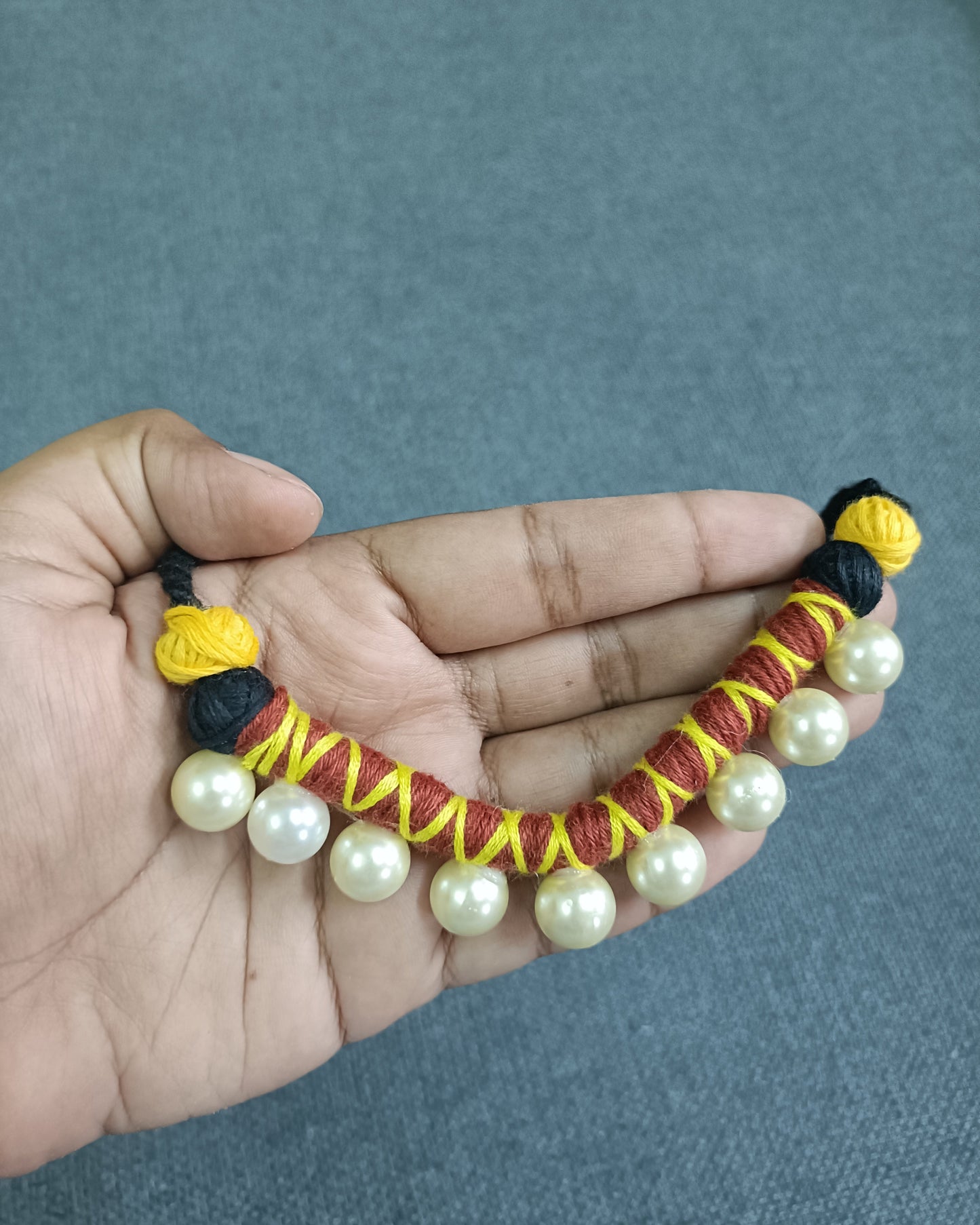 Handmade Black Thread Necklace with Pearls – Boho Ethnic Statement Jewelry