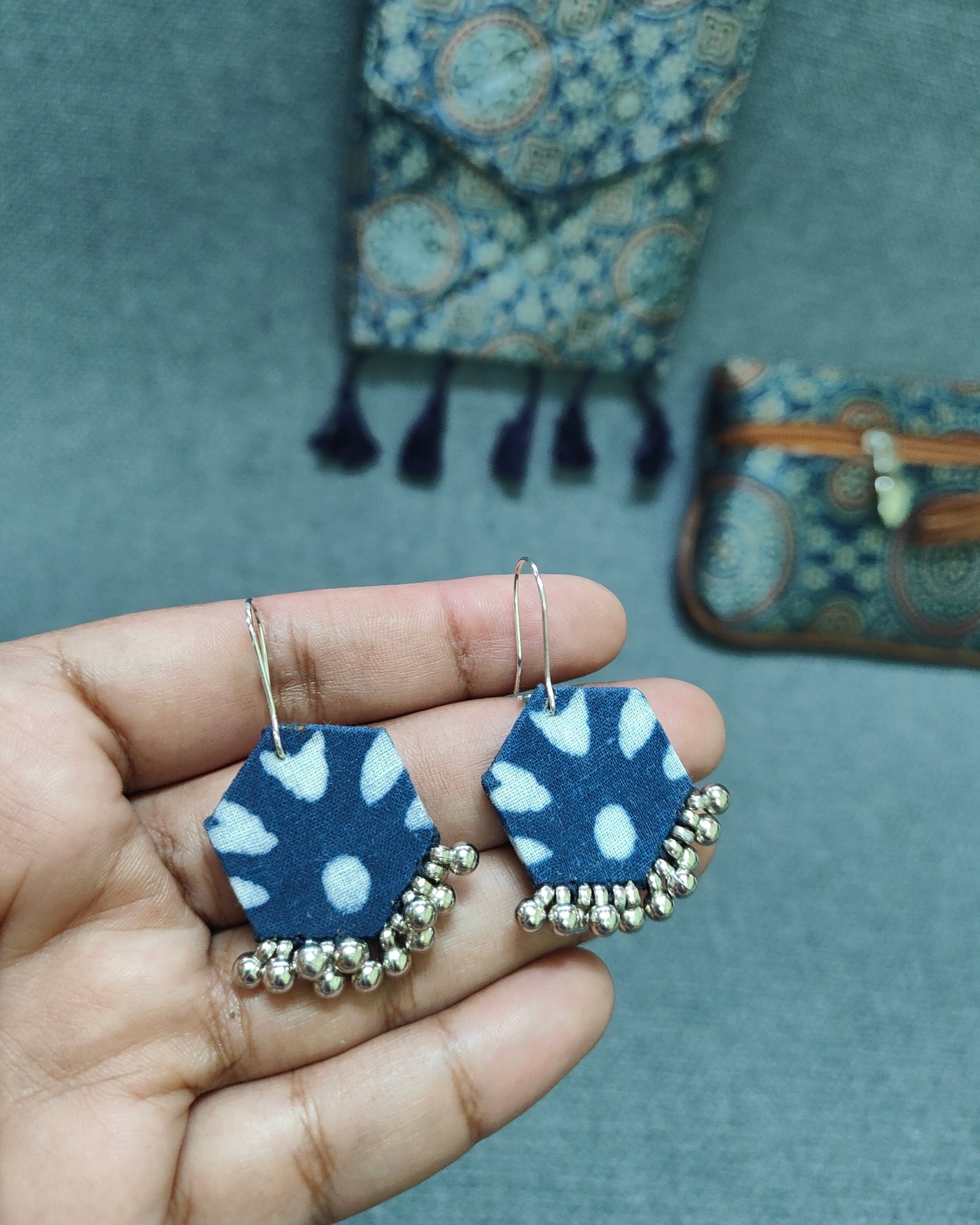 Handcrafted Ajrakh Combo – Sling, Pouch & Earrings | Lakshira