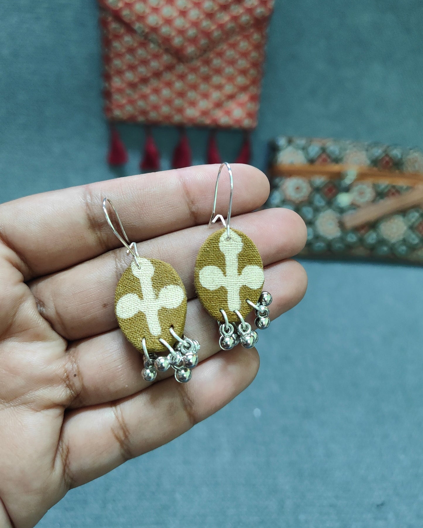 Handcrafted Ajrakh Combo – Sling, Pouch & Earrings | Lakshira