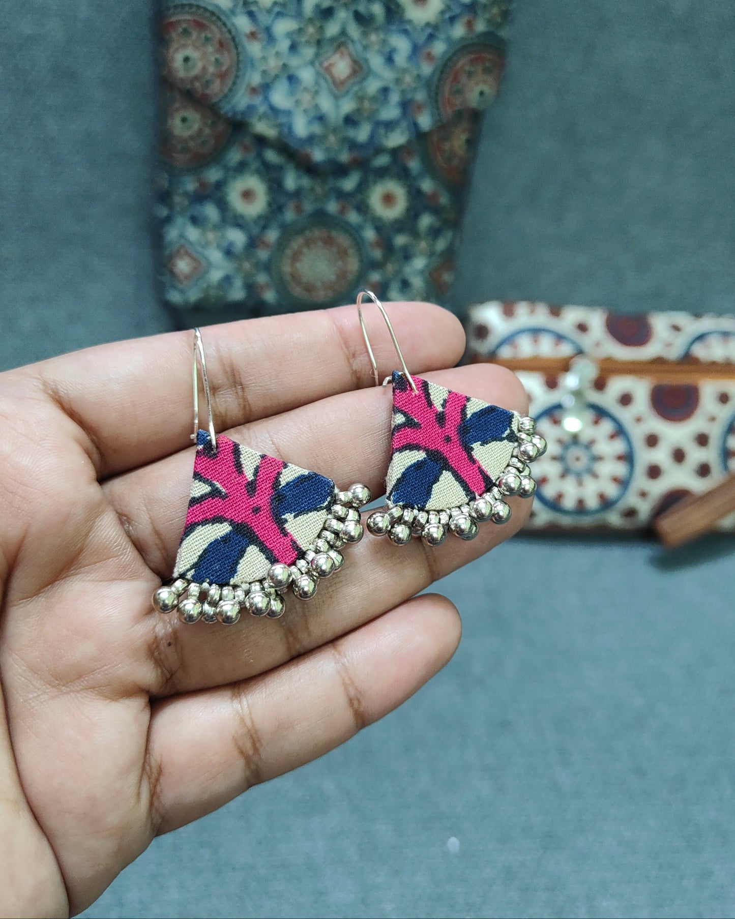 Handcrafted Ajrakh Combo – Sling, Pouch & Earrings | Lakshira