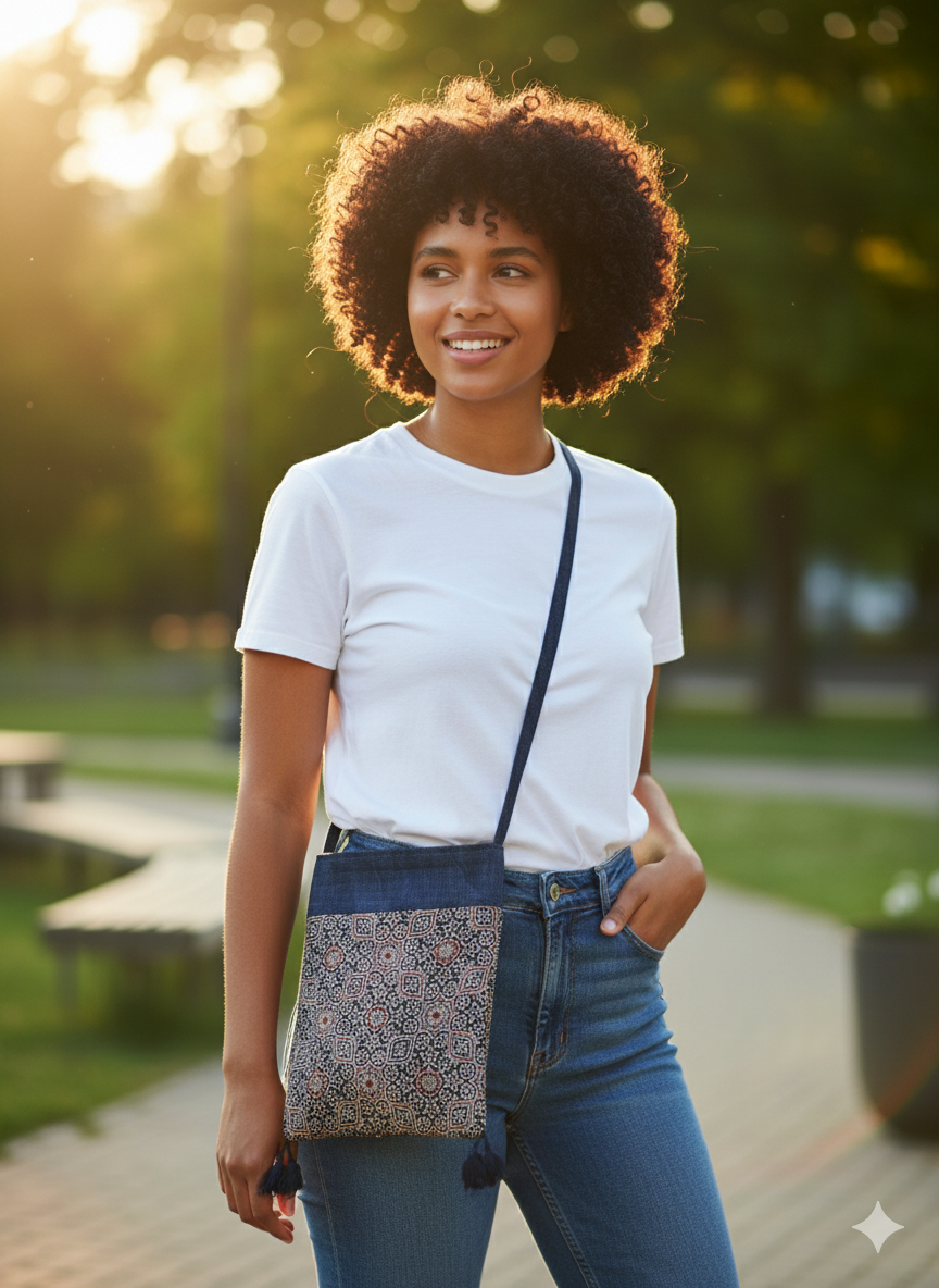 Ajrakh Mashru Silk Sling Bag – Handcrafted & Sustainable