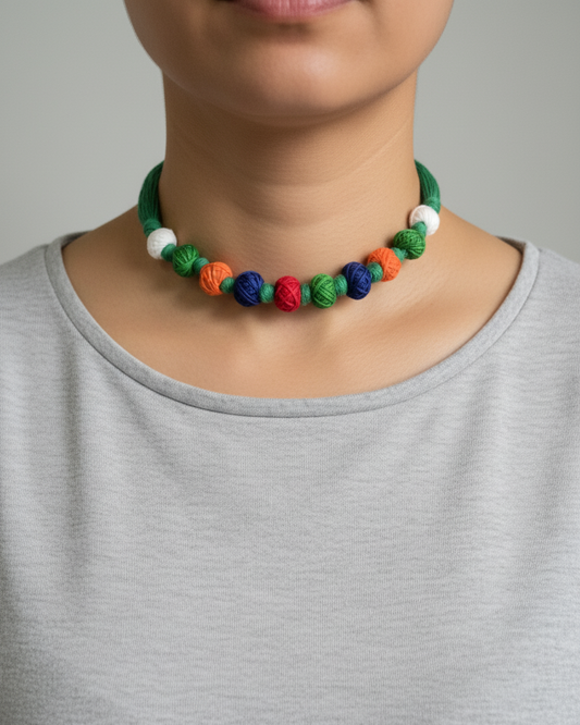 Handmade Multicolor Thread Bead Necklace | Eco-Friendly Boho Jewelry – Lakshira Trends