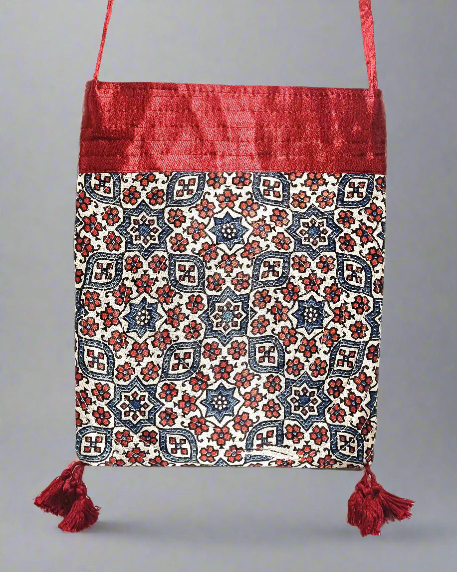 Ajrakh Mashru Silk Sling Bag – Handcrafted & Sustainable