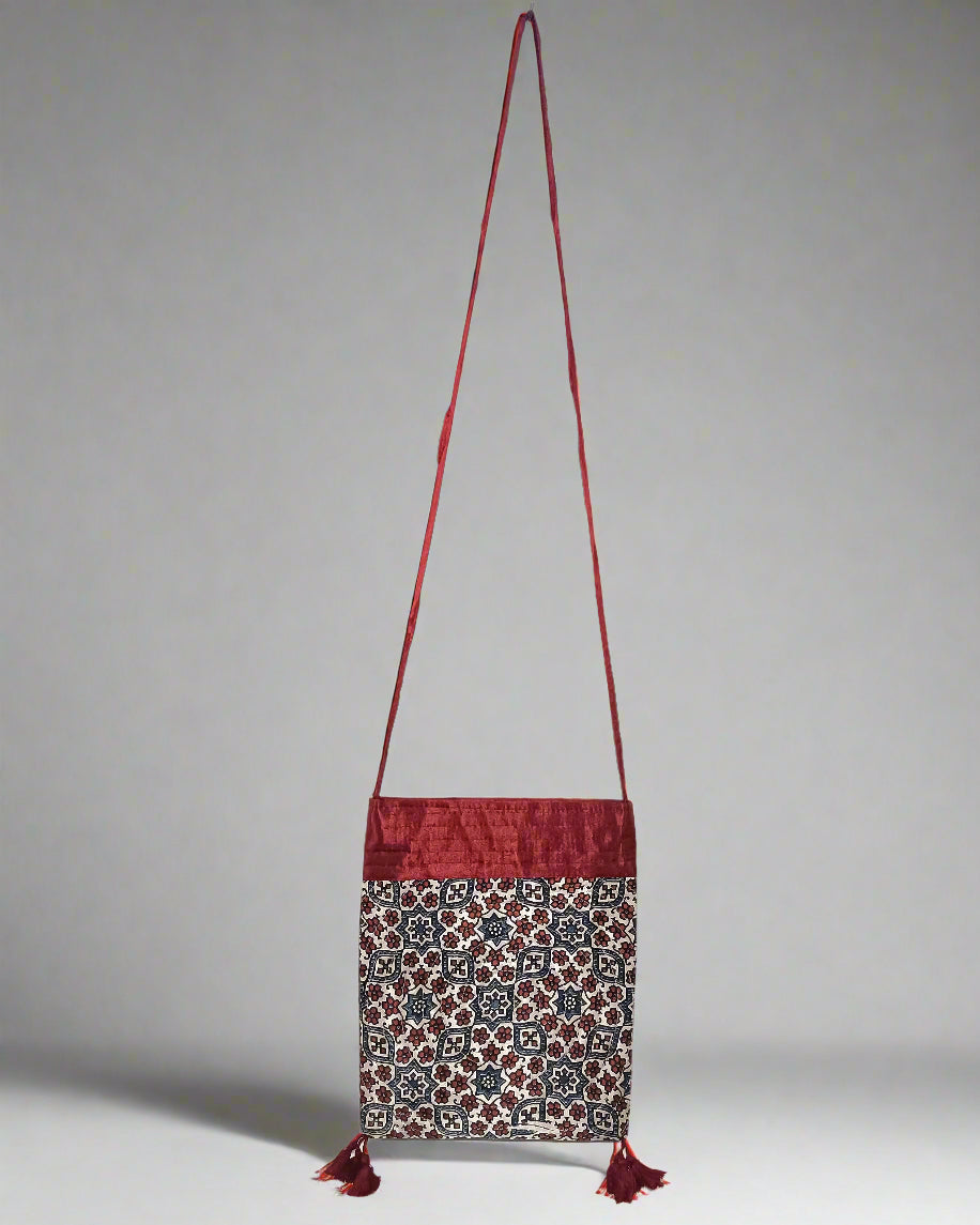 Ajrakh Mashru Silk Sling Bag – Handcrafted & Sustainable