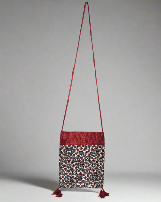Ajrakh Mashru Silk Sling Bag – Handcrafted & Sustainable