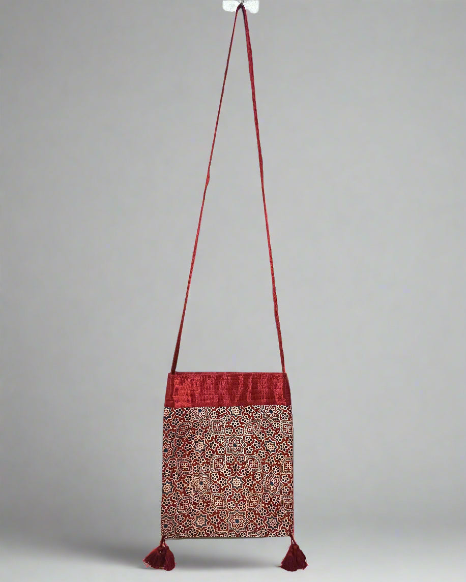 Ajrakh Mashru Silk Sling Bag – Handcrafted & Sustainable