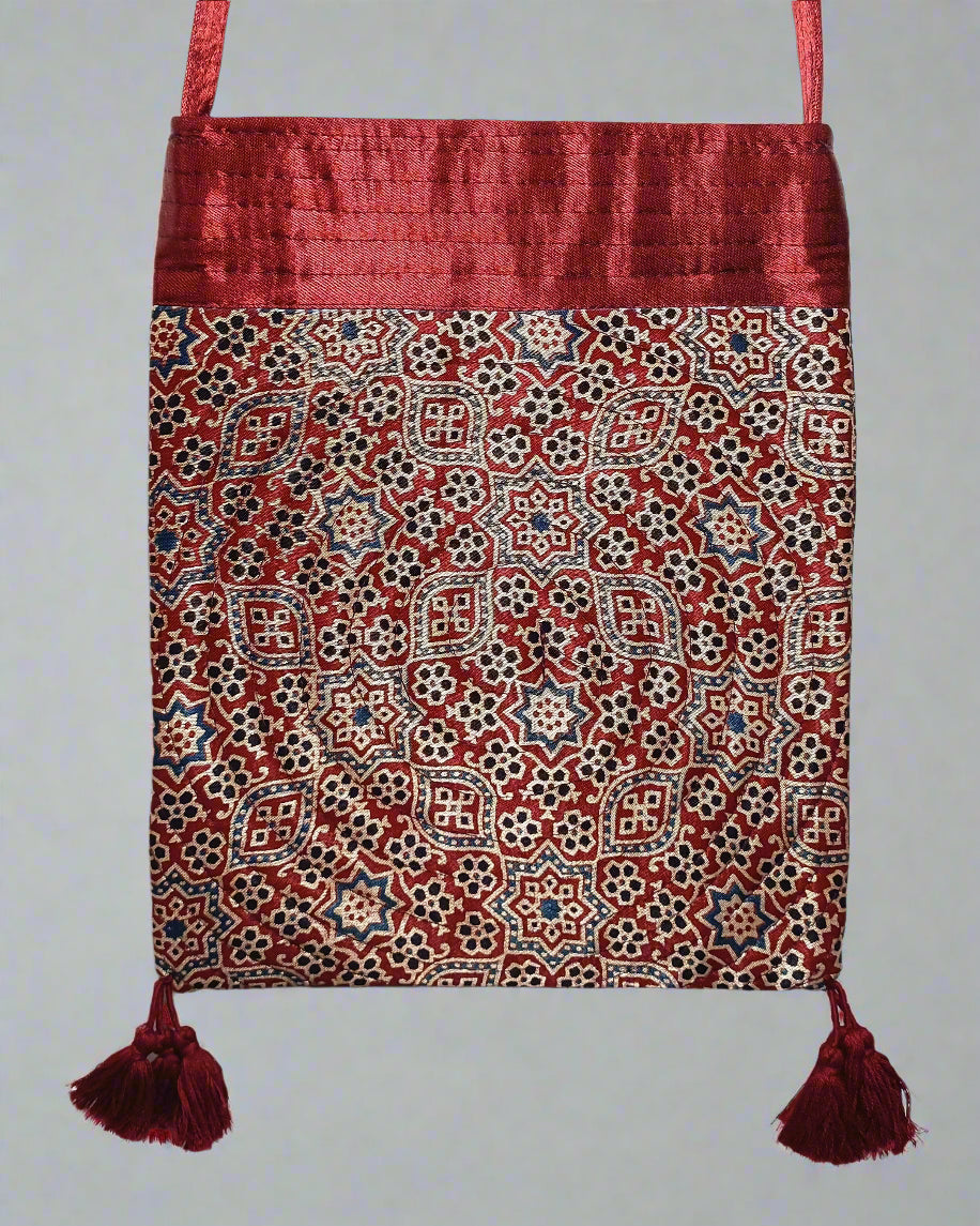 Ajrakh Mashru Silk Sling Bag – Handcrafted & Sustainable