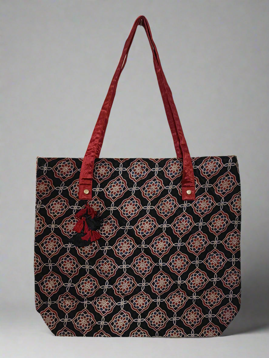 Ajrakh Mashru Silk Tote Bag – Handcrafted & Sustainable