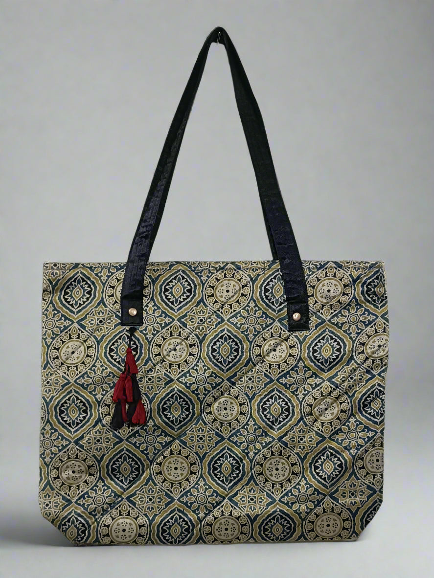 Ajrakh Mashru Silk Tote Bag – Handcrafted & Sustainable