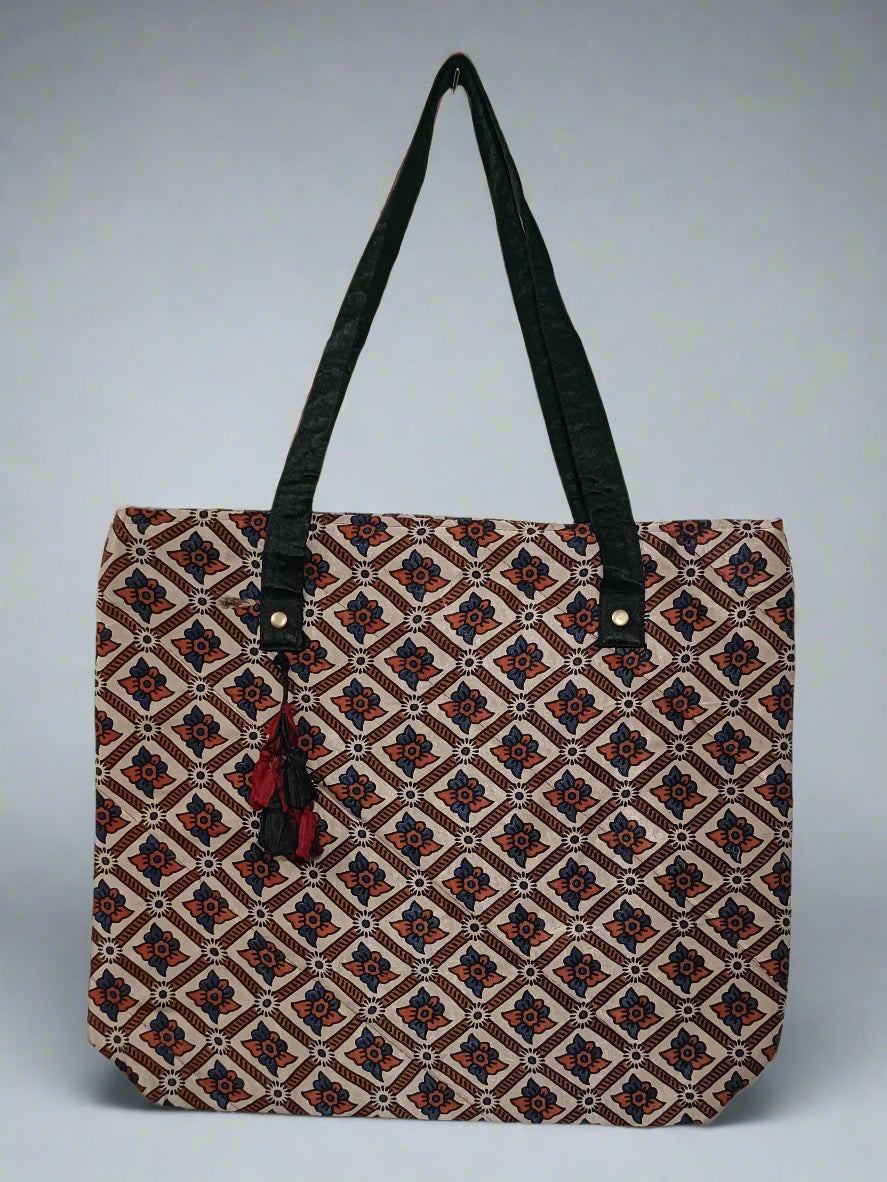 Ajrakh Mashru Silk Tote Bag – Handcrafted & Sustainable
