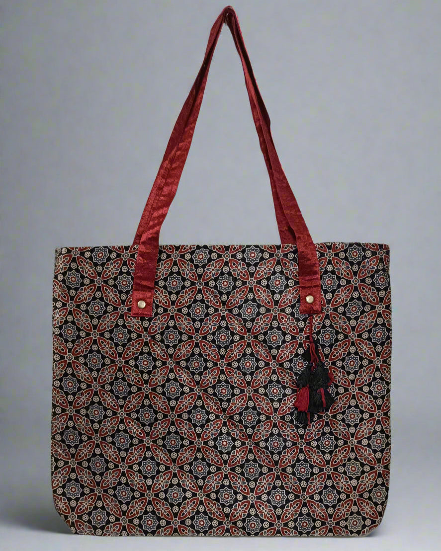 Ajrakh Mashru Silk Tote Bag – Handcrafted & Sustainable
