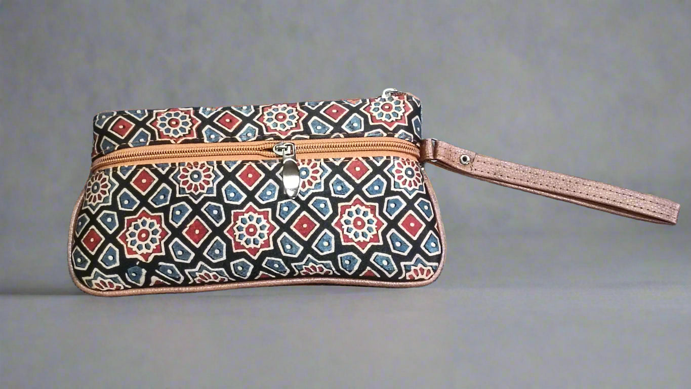 Ajrakh Mashru Silk Pouch – Handcrafted & Sustainable