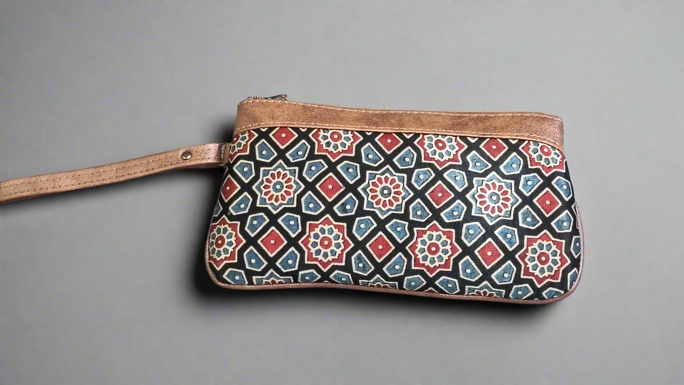 Ajrakh Mashru Silk Pouch – Handcrafted & Sustainable