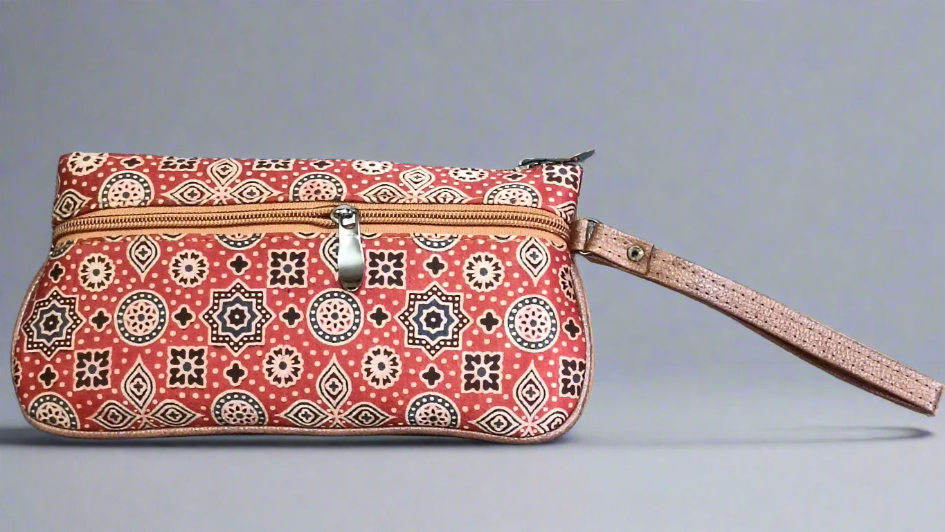 Ajrakh Mashru Silk Pouch – Handcrafted & Sustainable