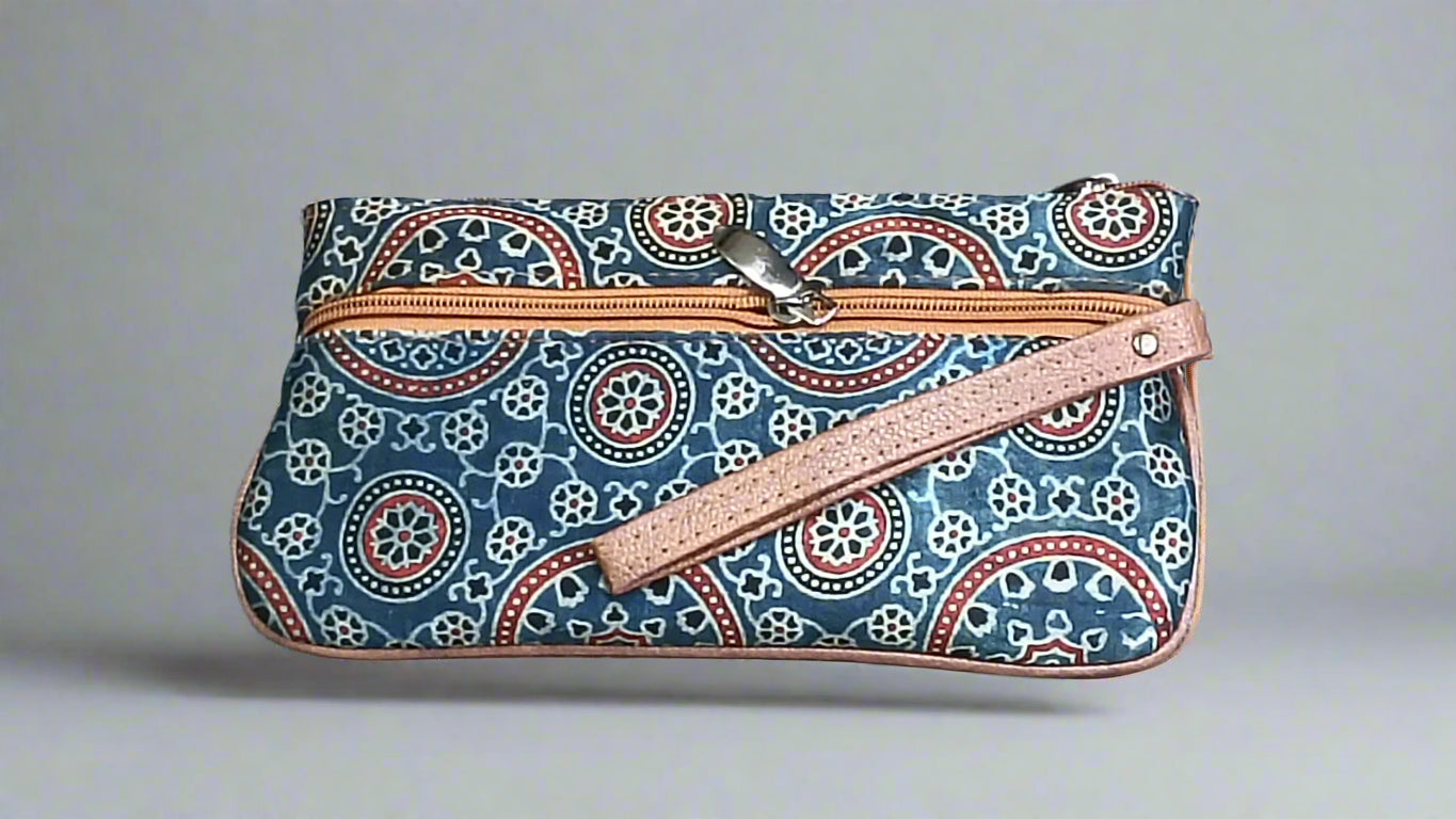 Ajrakh Mashru Silk Pouch – Handcrafted & Sustainable
