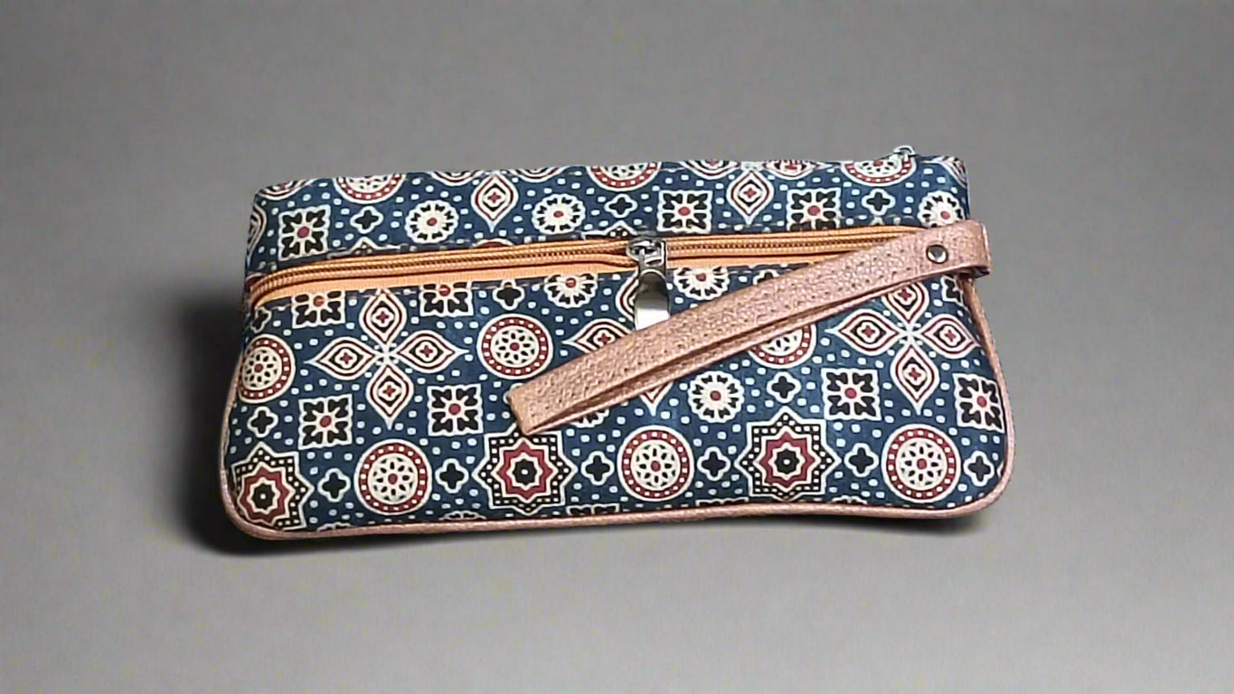 Ajrakh Mashru Silk Pouch – Handcrafted & Sustainable