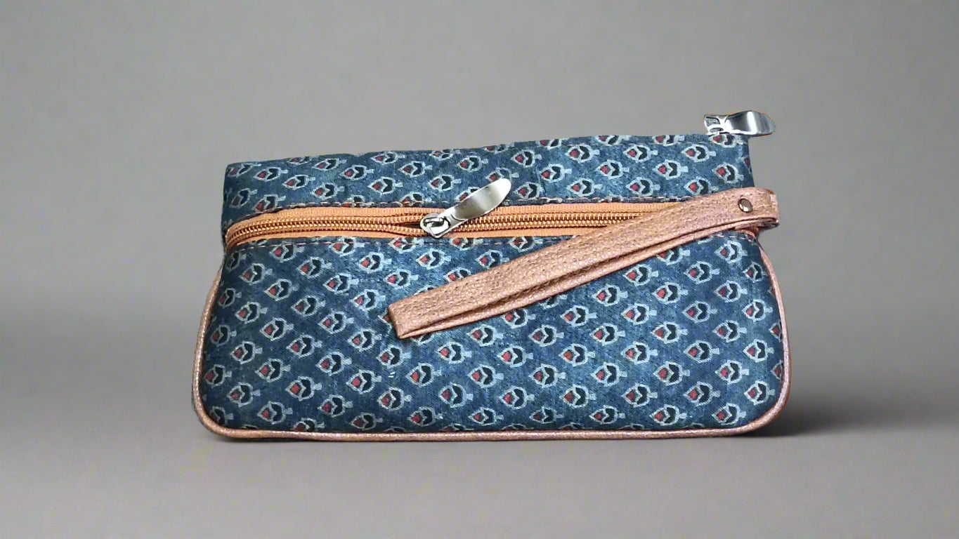Ajrakh Mashru Silk Pouch – Handcrafted & Sustainable