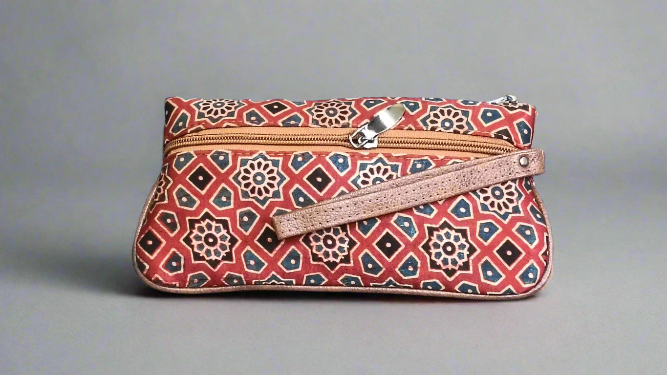 Ajrakh Mashru Silk Pouch – Handcrafted & Sustainable