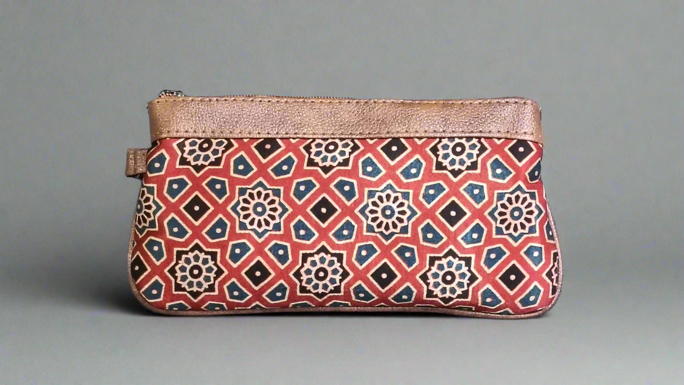 Ajrakh Mashru Silk Pouch – Handcrafted & Sustainable