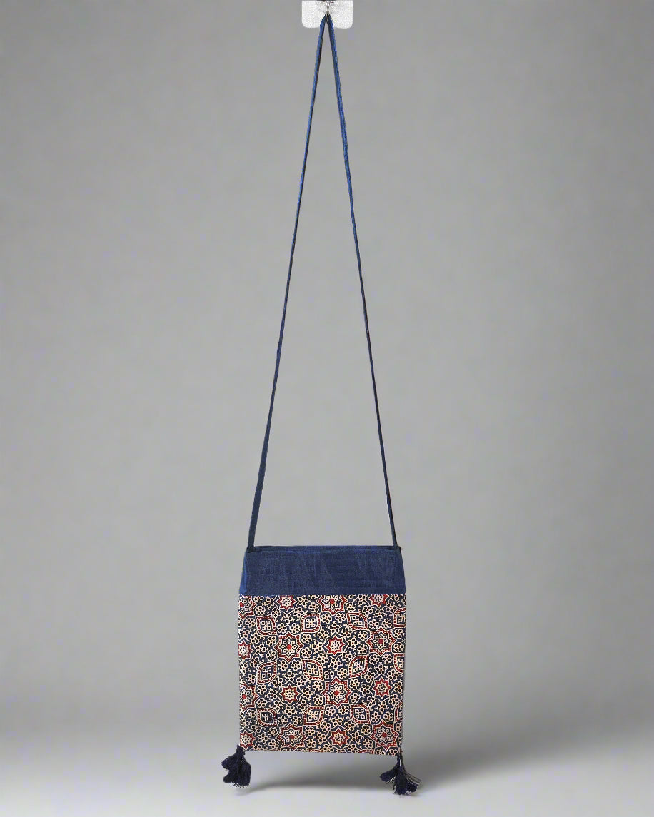Ajrakh Mashru Silk Sling Bag – Handcrafted & Sustainable
