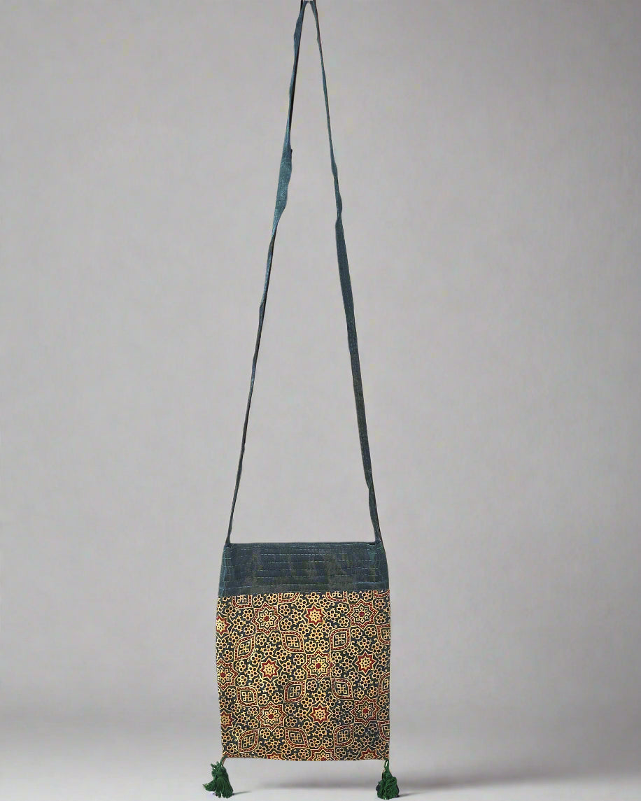 Ajrakh Mashru Silk Sling Bag – Handcrafted & Sustainable