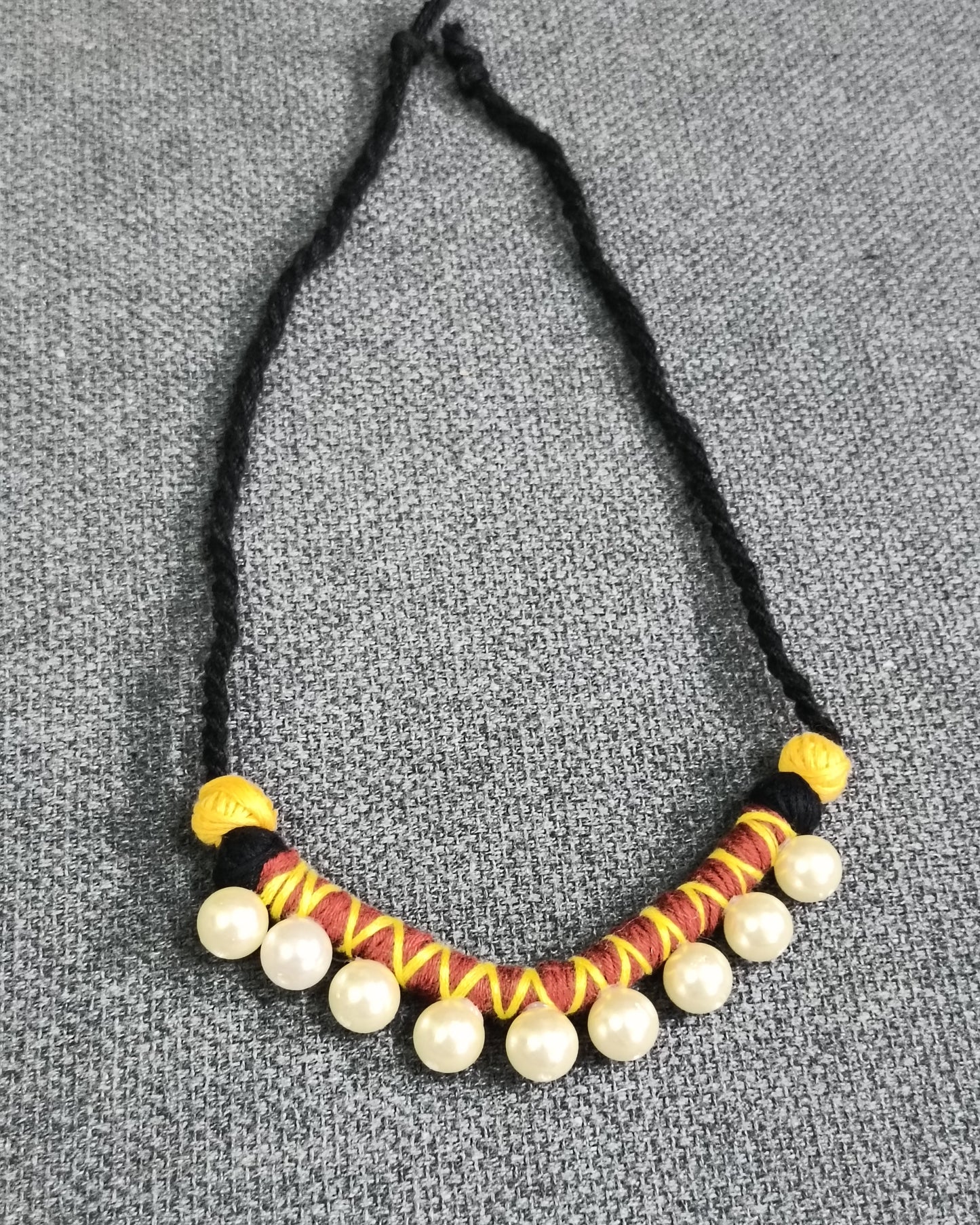 Handmade Black Thread Necklace with Pearls – Boho Ethnic Statement Jewelry