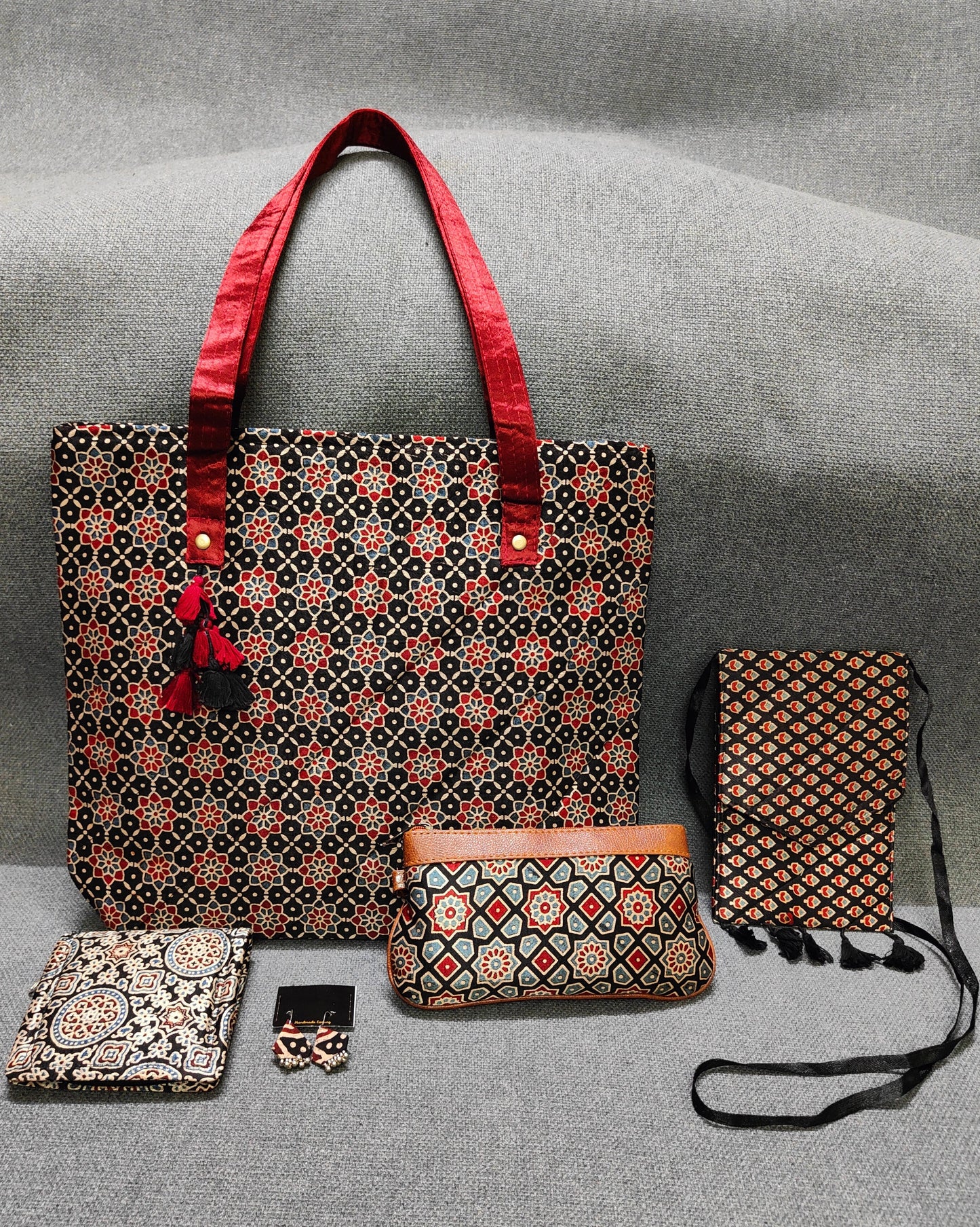 Handcrafted Ajrakh Bag Combo – Ethnic, Eco-Friendly & Festive Gift Set
