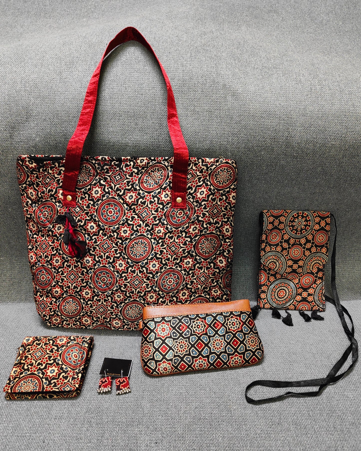 Handcrafted Ajrakh Bag Combo – Ethnic, Eco-Friendly & Festive Gift Set