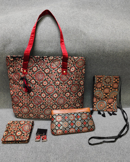 Handcrafted Ajrakh Bag Combo – Ethnic, Eco-Friendly & Festive Gift Set