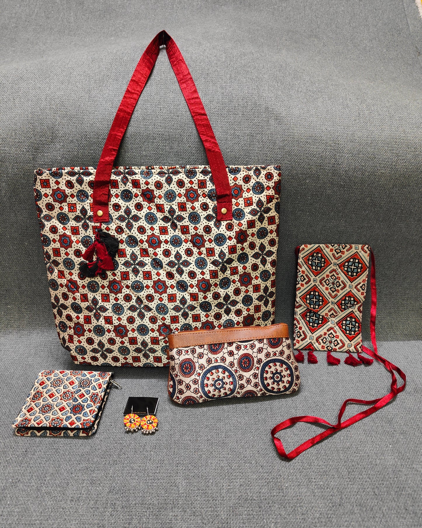 Handcrafted Ajrakh Bag Combo – Ethnic, Eco-Friendly & Festive Gift Set