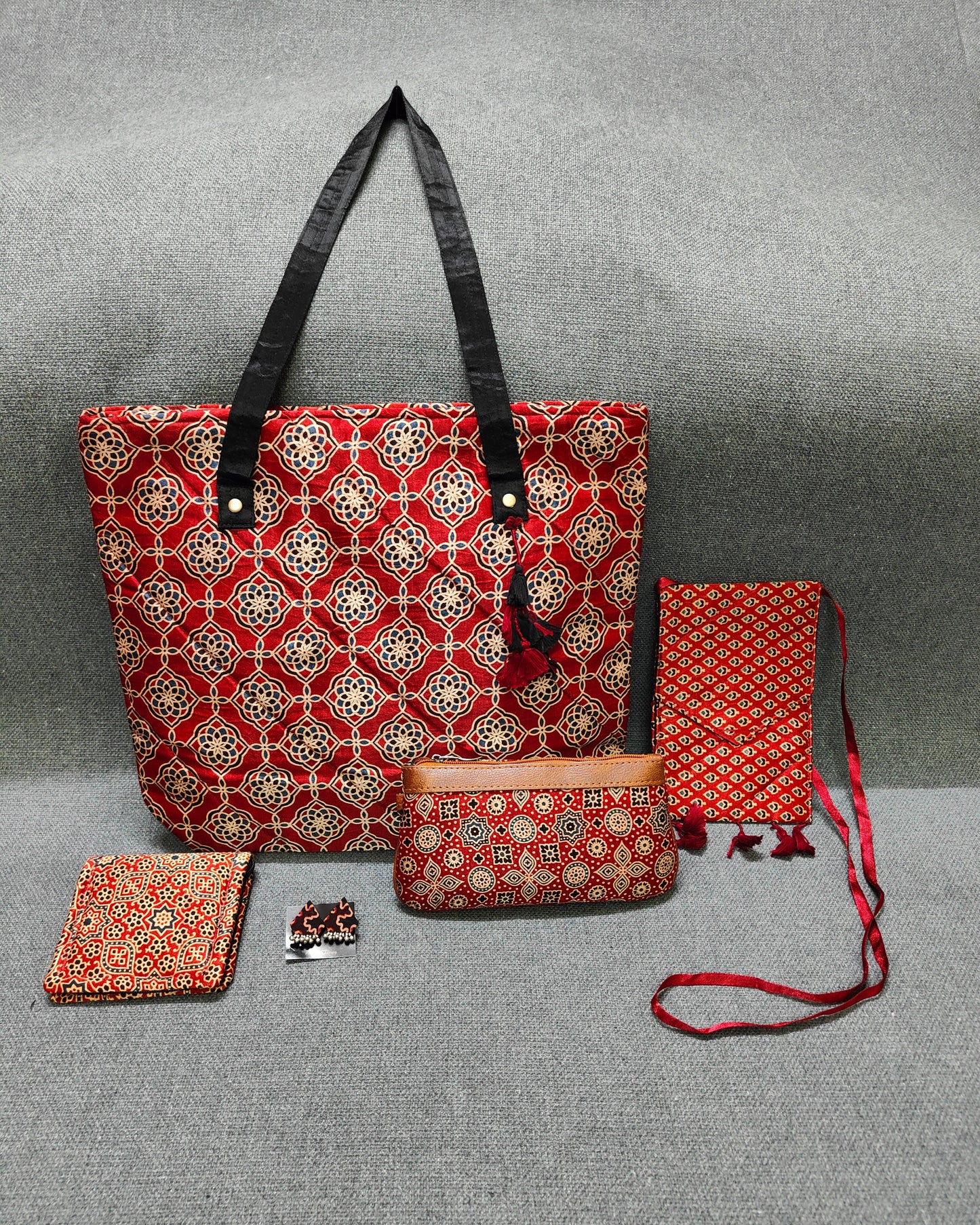 Handcrafted Ajrakh Bag Combo – Ethnic, Eco-Friendly & Festive Gift Set