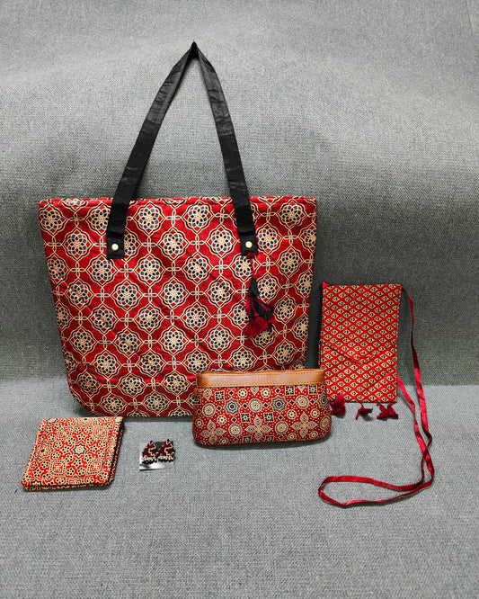 Handcrafted Ajrakh Bag Combo – Ethnic, Eco-Friendly & Festive Gift Set
