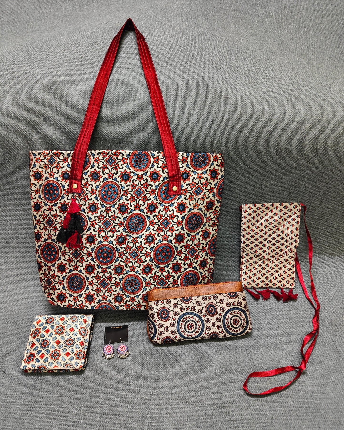 Handcrafted Ajrakh Bag Combo – Ethnic, Eco-Friendly & Festive Gift Set