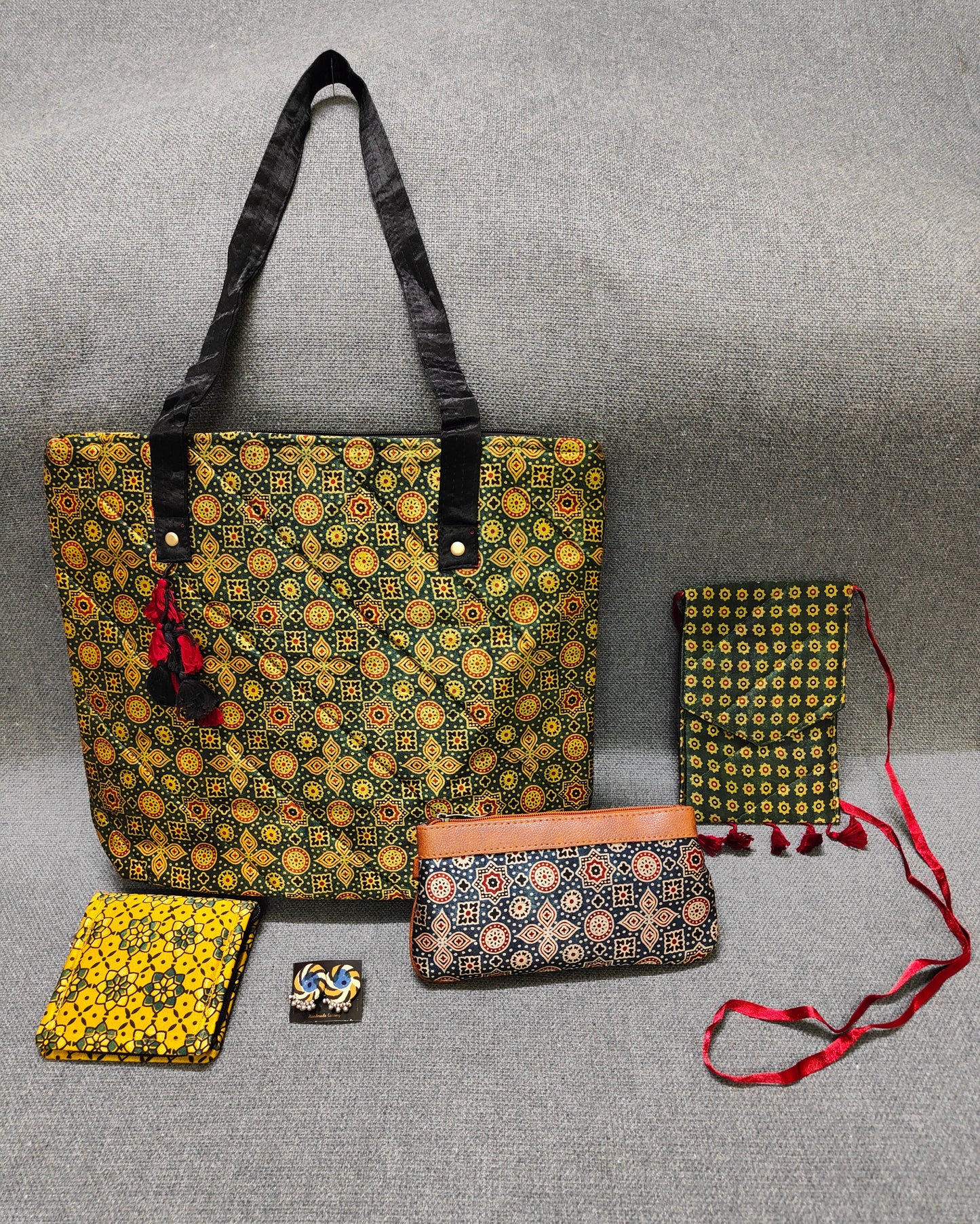 Handcrafted Ajrakh Bag Combo – Ethnic, Eco-Friendly & Festive Gift Set