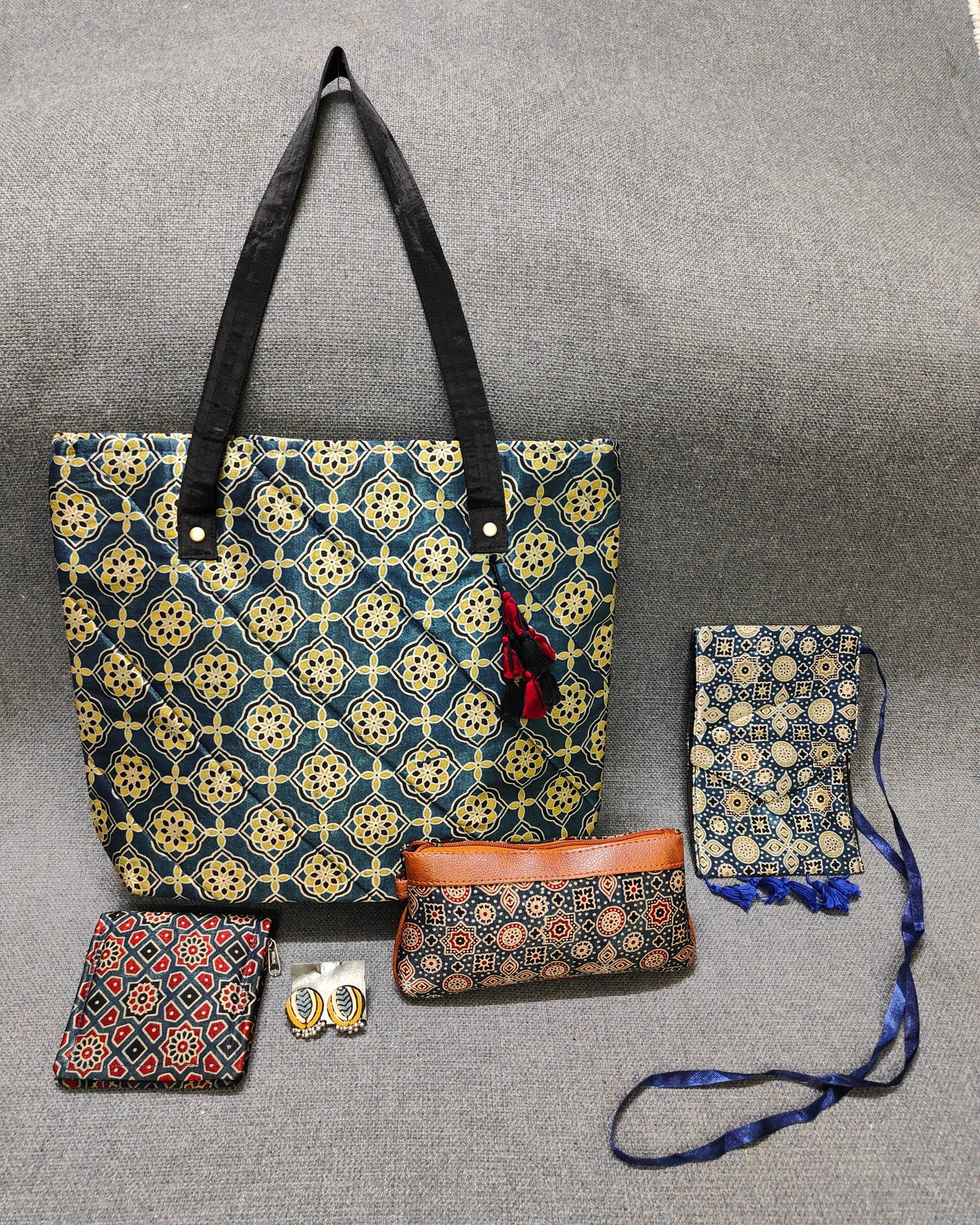Handcrafted Ajrakh Bag Combo – Ethnic, Eco-Friendly & Festive Gift Set