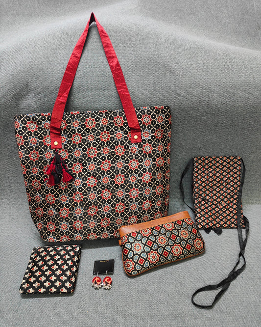 Handcrafted Ajrakh Bag Combo – Ethnic, Eco-Friendly & Festive Gift Set