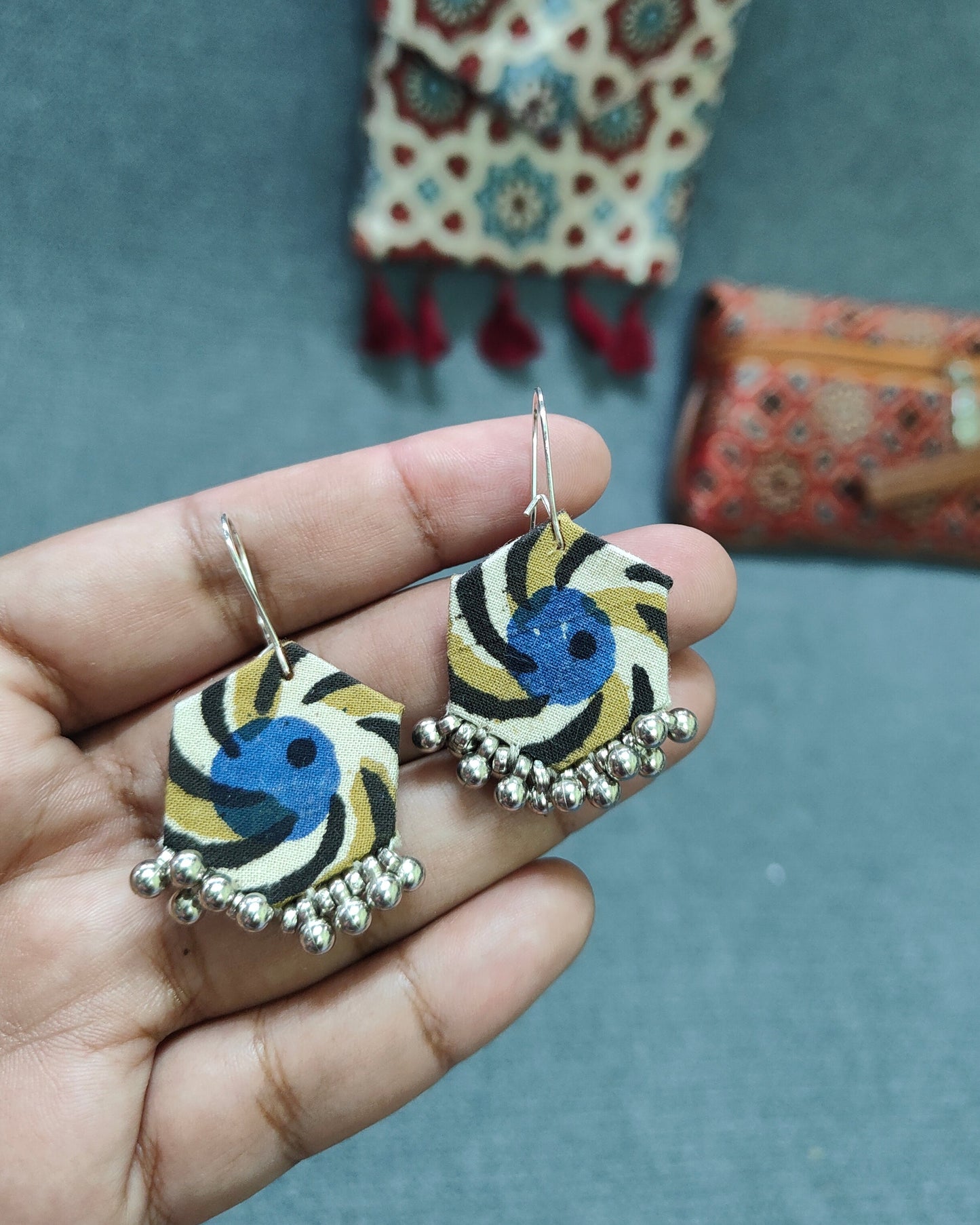 Handcrafted Ajrakh Combo – Sling, Pouch & Earrings | Lakshira