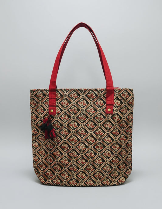 Ajrakh Mashru Silk Tote Bag – Handcrafted & Sustainable