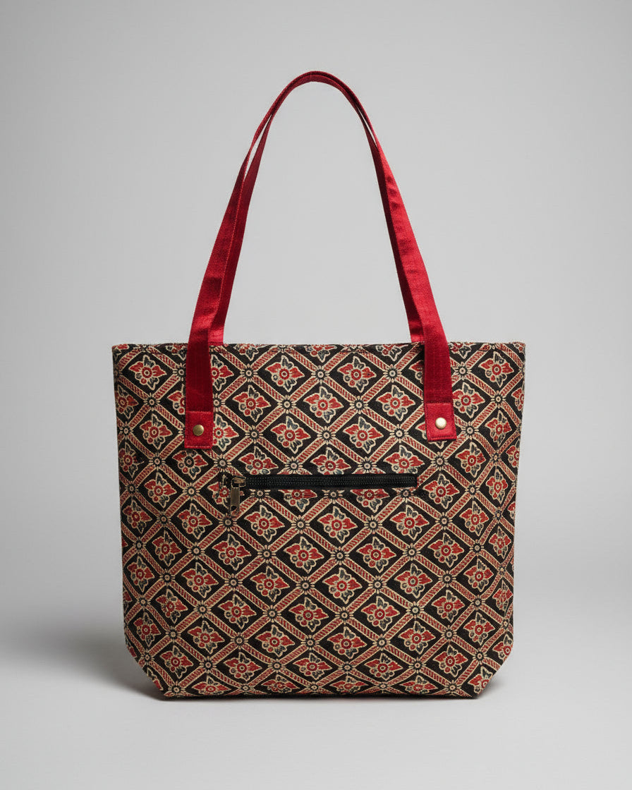 Ajrakh Mashru Silk Tote Bag – Handcrafted & Sustainable