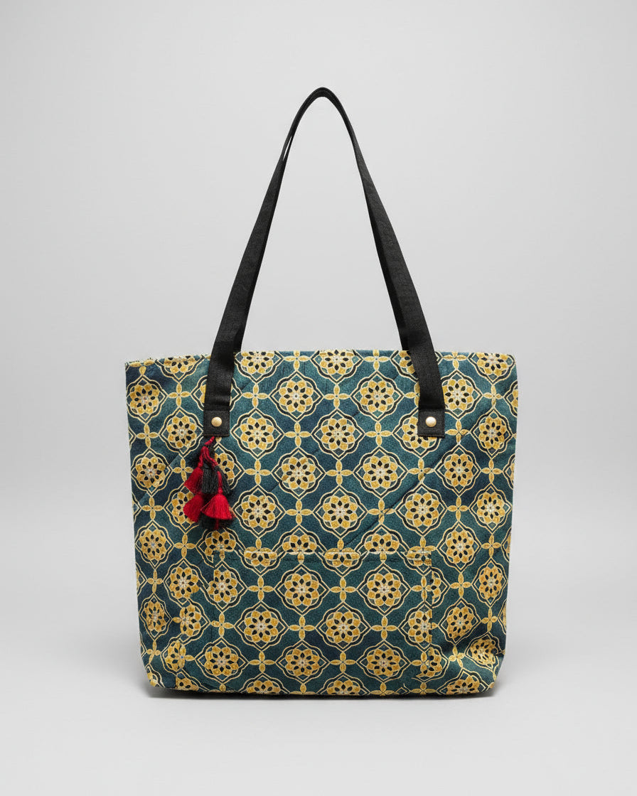 Ajrakh Mashru Silk Tote Bag – Handcrafted & Sustainable