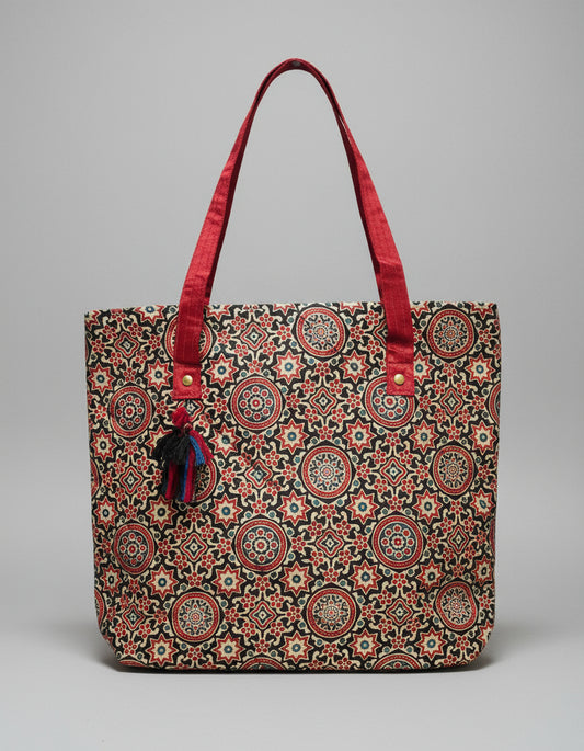 Ajrakh Mashru Silk Tote Bag – Handcrafted & Sustainable