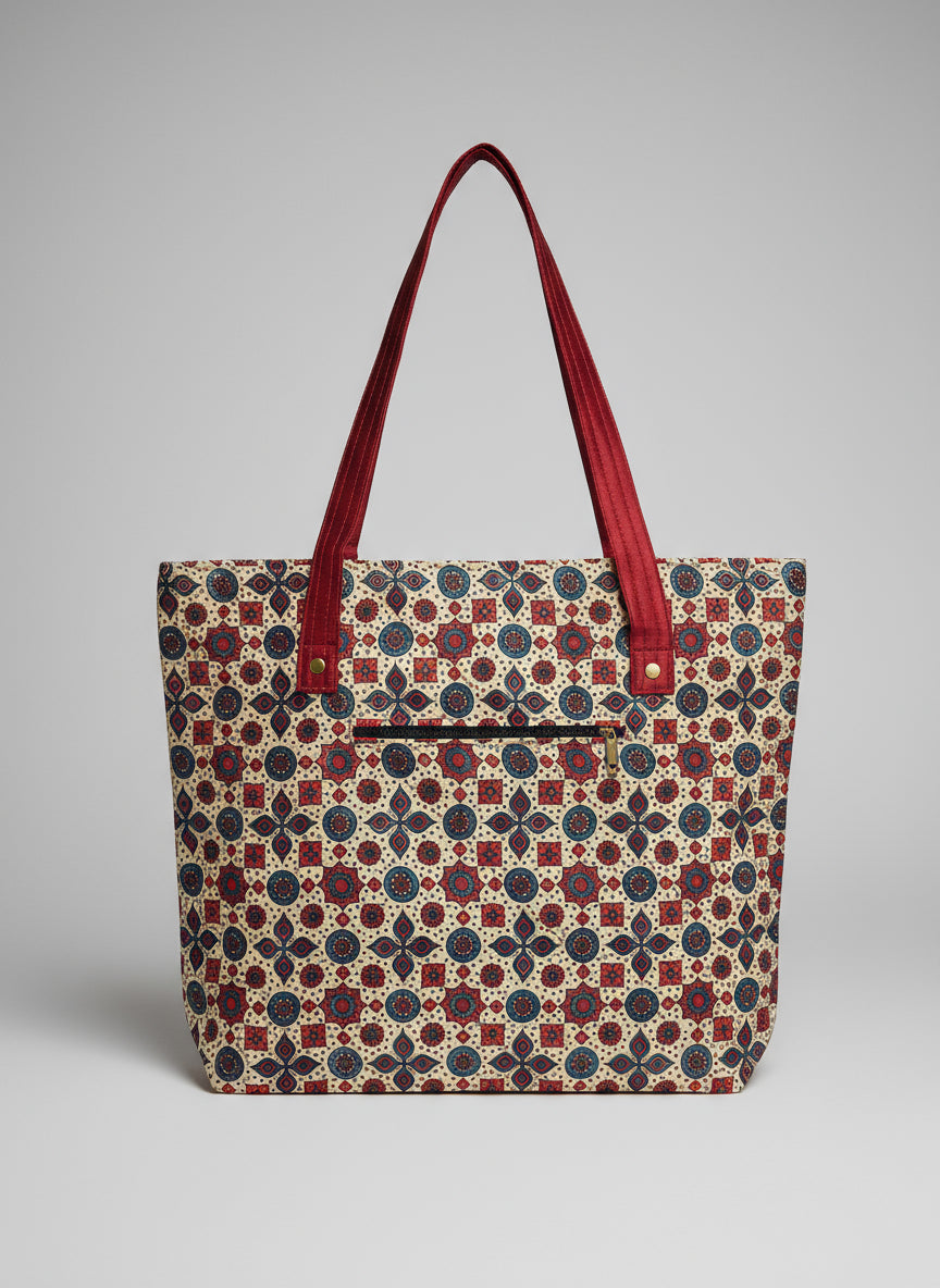 Ajrakh Mashru Silk Tote Bag – Handcrafted & Sustainable